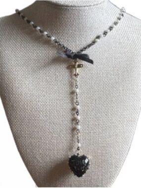 Betsey Johnson Black and White Heart Pendant Necklace